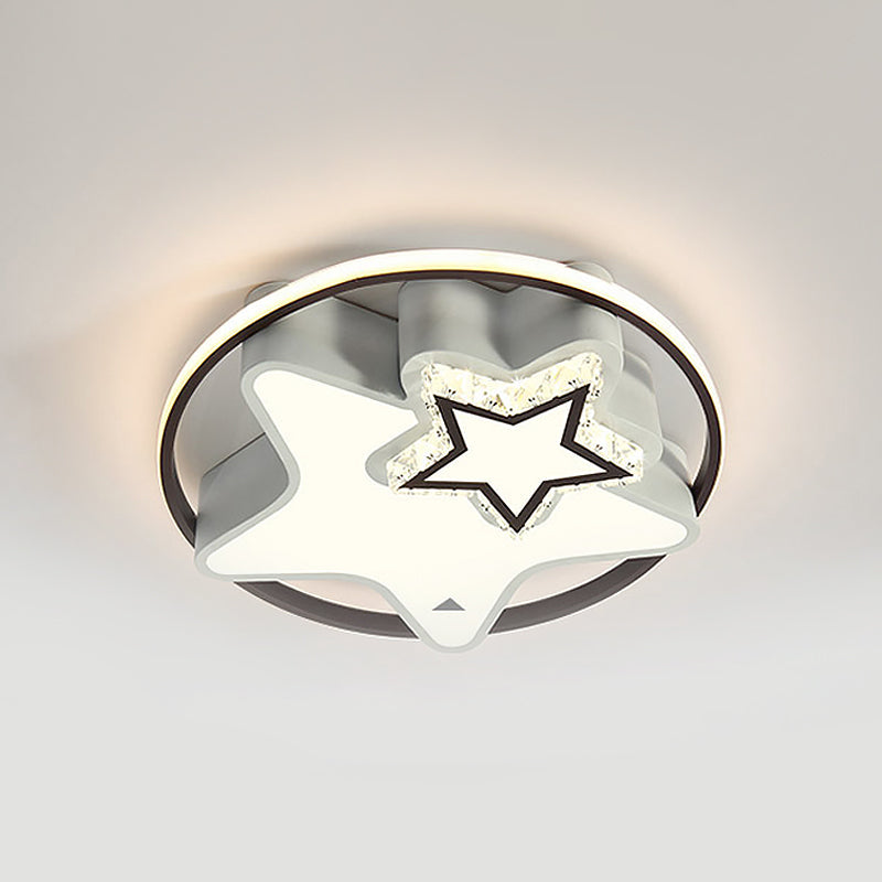 Modern Crystal Ceiling Lamp In Black - Round/Star Design With Warm/White Led Light