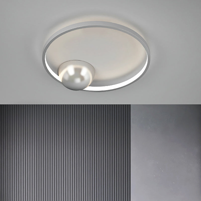 Nordic Led Iron Flush Mount Ceiling Light - Black/White Circular Design 17’/20.5’ Width
