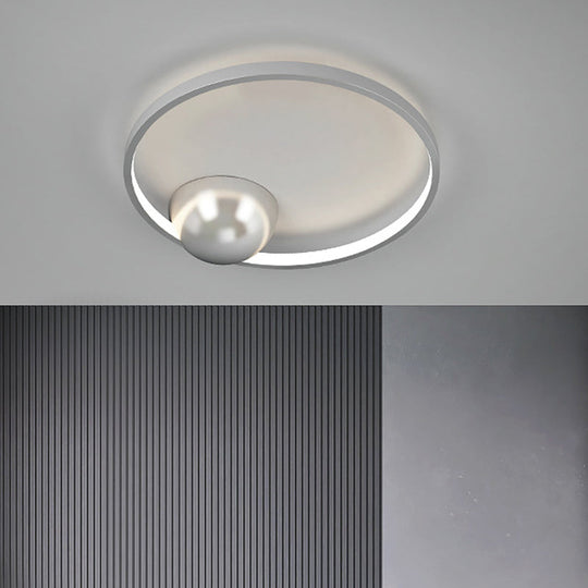 Nordic Led Iron Flush Mount Ceiling Light - Black/White Circular Design 17’/20.5’ Width