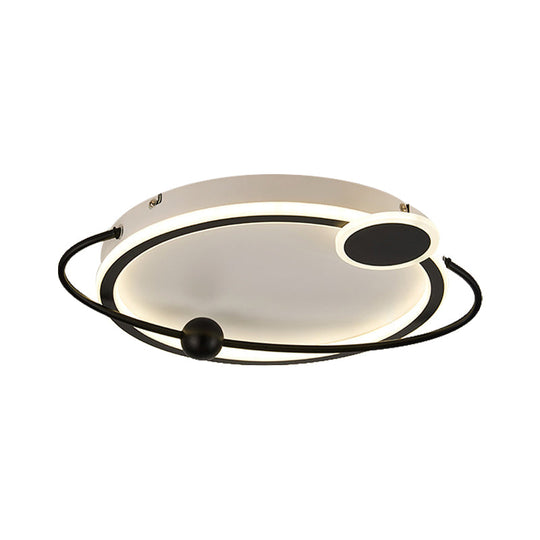 19’/23.5’ Modern Metallic Led Flush Mount Lamp In Black With Warm/White Light