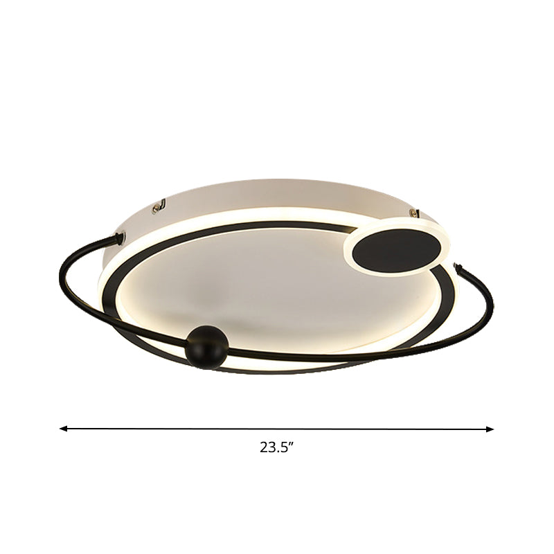 19’/23.5’ Modern Metallic Led Flush Mount Lamp In Black With Warm/White Light