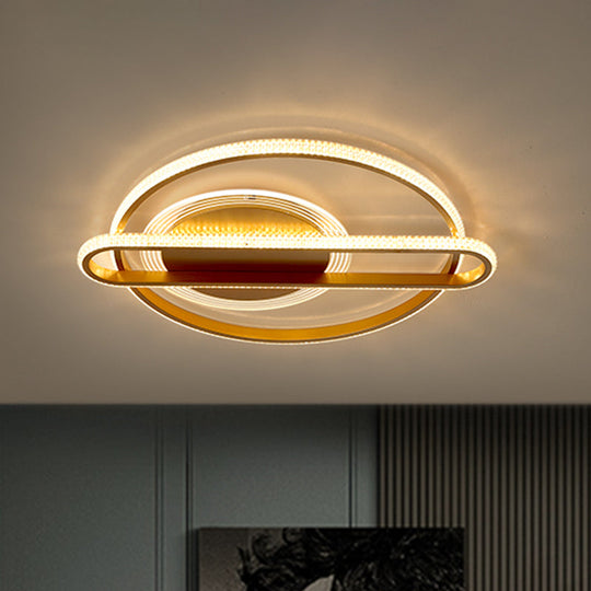 Nordic Led Gold Flush Mount Lamp In Warm/White Light - Circular And Oblong Fixture 18.5/23 Width /