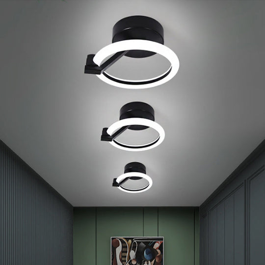 Circular Semi Flush Mount Minimalist Metal Led Light Fixture - Black/Gold (Warm/White Light) Black
