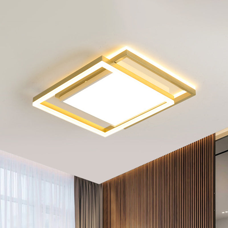 16/19.5 Gold Square Ceiling Flush Mount Led Metallic Flushmount Lighting Warm/White Light / 16 White