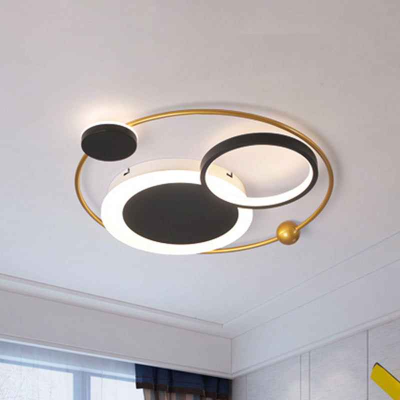 Flush Mount Led Ceiling Light In Acrylic Black And Gold Warm/White 16.5’/20.5’/24.5’ W Black