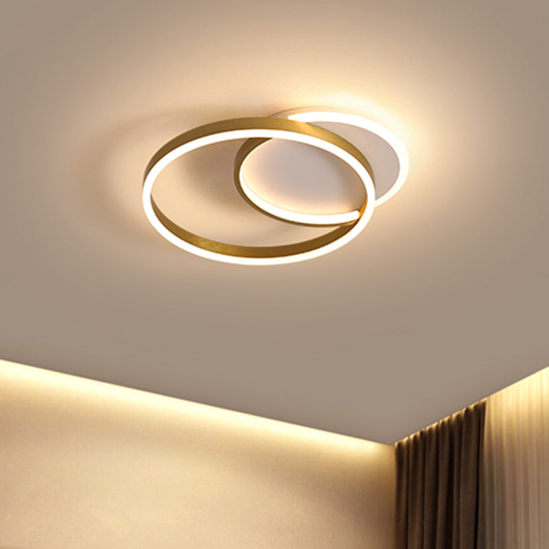 Modern Gold/Coffee Double Hoop Flush Ceiling Light - Led Metallic Mount Fixture (16’/19’ Width)
