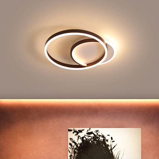 Modern Gold/Coffee Double Hoop Flush Ceiling Light - Led Metallic Mount Fixture (16’/19’ Width)