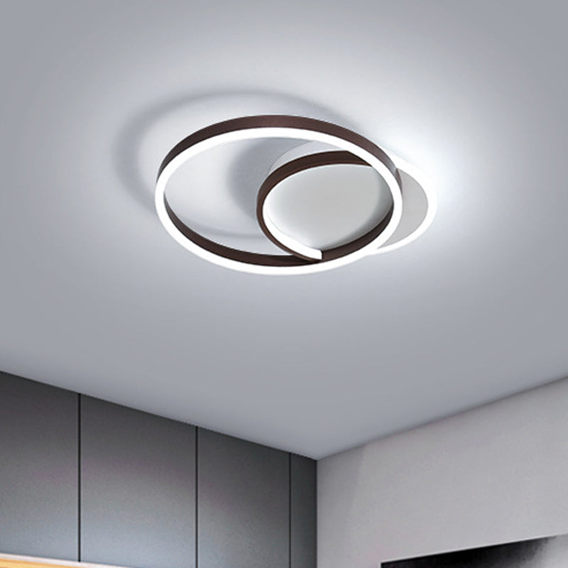 Modern Gold/Coffee Double Hoop Flush Ceiling Light - Led Metallic Mount Fixture (16’/19’ Width)