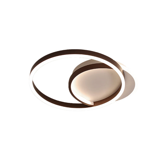 Modern Gold/Coffee Double Hoop Flush Ceiling Light - Led Metallic Mount Fixture (16’/19’ Width)