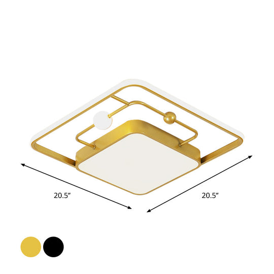 Modern Iron Black/Gold Led Ceiling Light Fixture In Warm/White - Square Flush Mount 16.5/20.5 Width