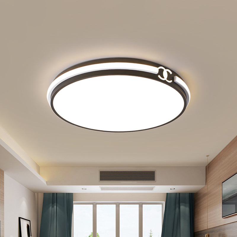 Modern Round Flush Mount Ceiling Light For Bedroom - Black/Gold Led Fixture In Warm/White