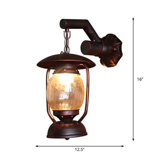 Loft Style Lantern Sconce Light Clear Fluted Glass Wall Mounted Lighting In Weathered Copper Single