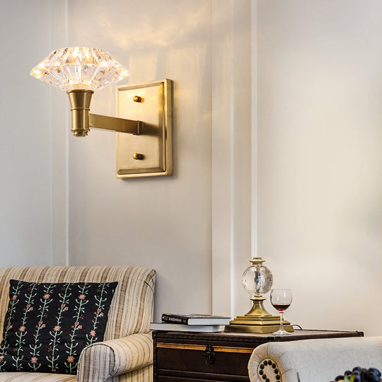 Mussel Brass Wall Mounted Crystal Doorway Lamp With Clean-Lined Arm 1 /