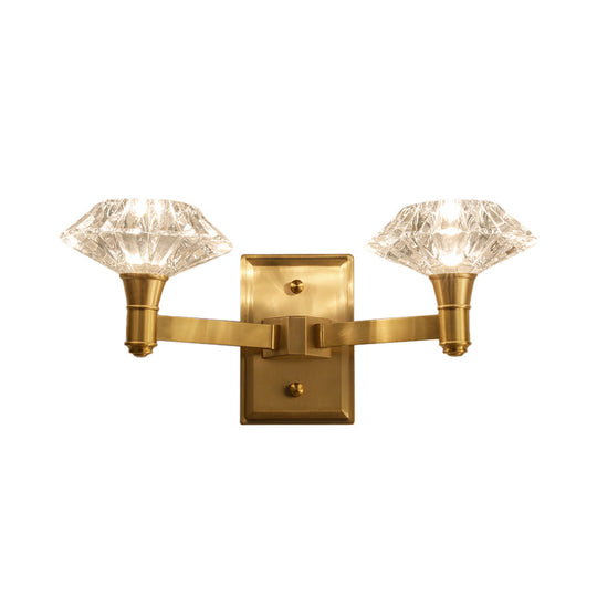 Mussel Brass Wall Mounted Crystal Doorway Lamp With Clean-Lined Arm