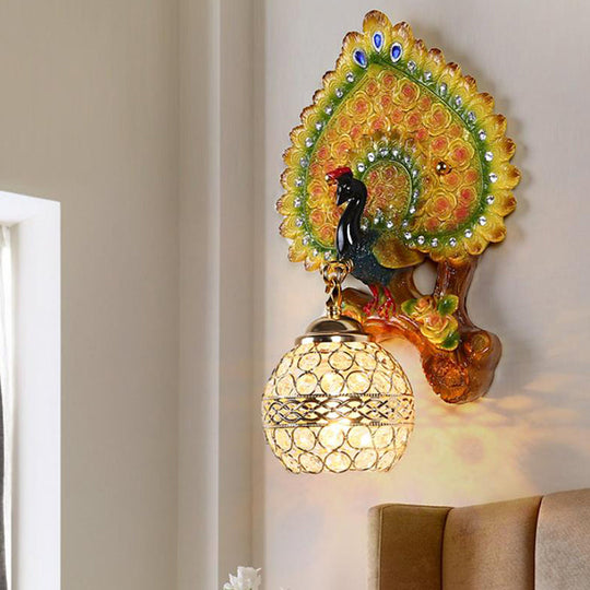 Peacock Inspired Classic Wall Sconce With Clear K9 Crystal Yellow/Gold Finish Yellow