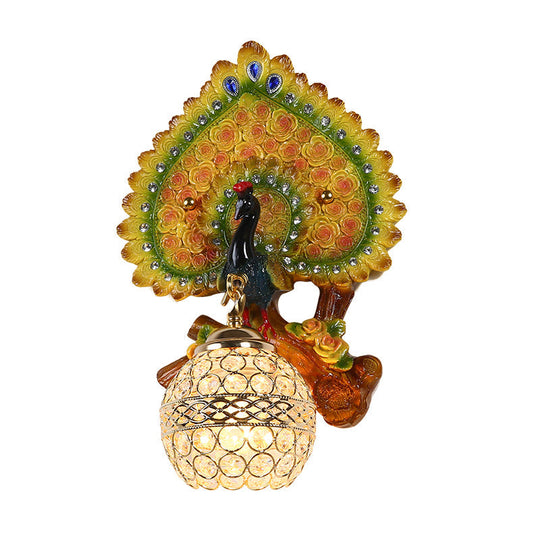 Peacock Inspired Classic Wall Sconce With Clear K9 Crystal Yellow/Gold Finish