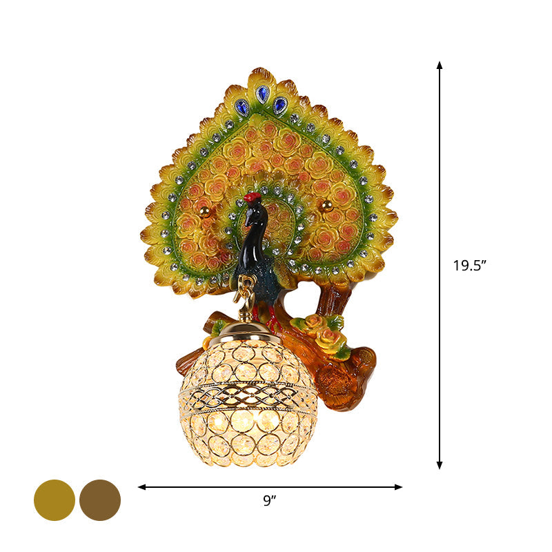 Peacock Inspired Classic Wall Sconce With Clear K9 Crystal Yellow/Gold Finish