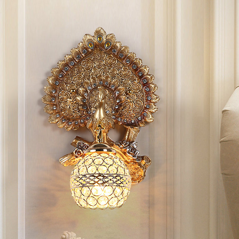 Peacock Inspired Classic Wall Sconce With Clear K9 Crystal Yellow/Gold Finish