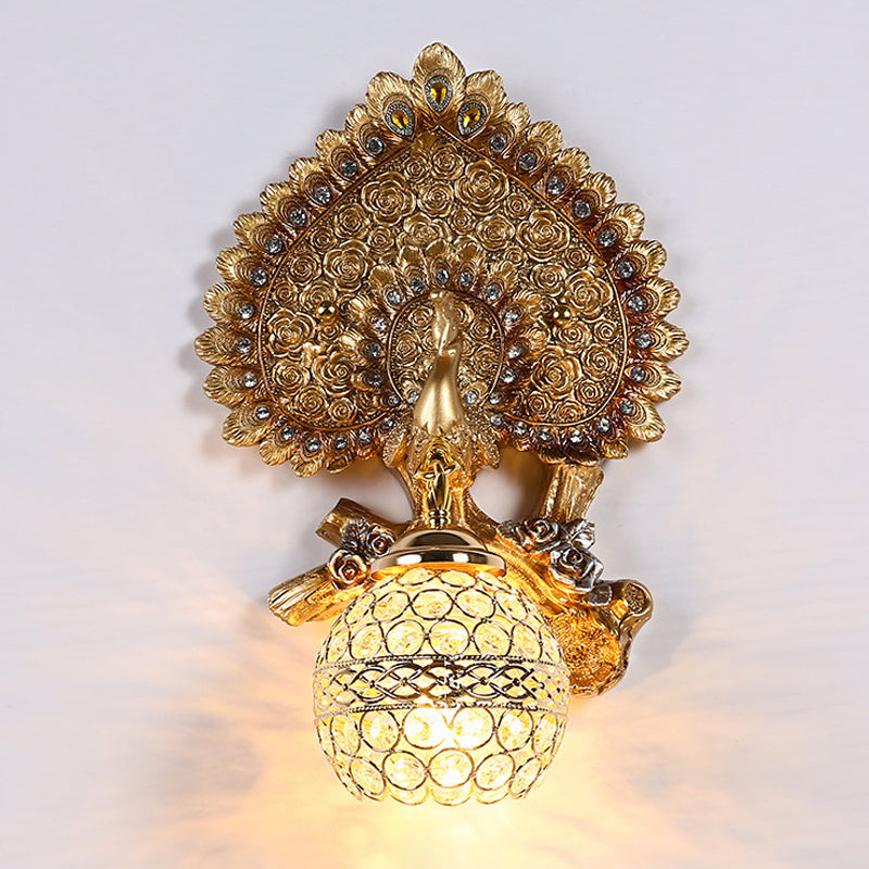 Peacock Inspired Classic Wall Sconce With Clear K9 Crystal Yellow/Gold Finish