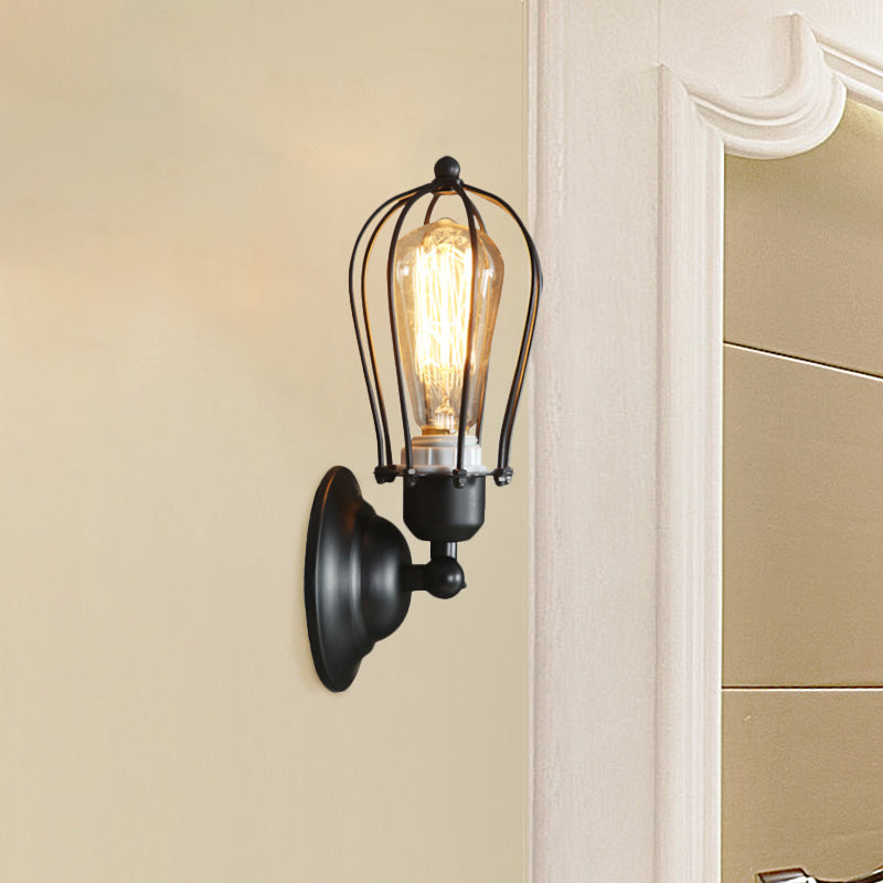 Farmhouse Oval Caged Wall Lamp - Metallic Antique Bronze/Black Black