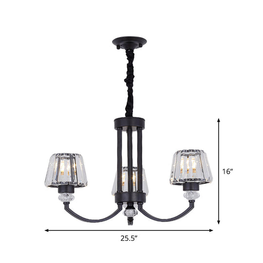 Modernist Cone Crystal Pendant Chandelier - 3/6 Lights Black Dining Room Ceiling Hanging Fixture