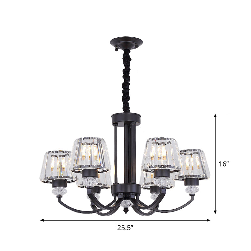 Modernist Cone Crystal Pendant Chandelier - 3/6 Lights Black Dining Room Ceiling Hanging Fixture