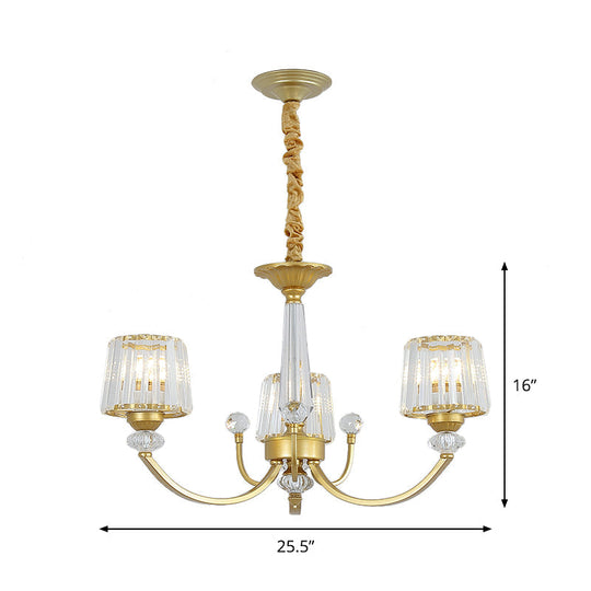 Modern Gold Crystal Block Chandelier - Barrel Design With 3/6 Lights Dining Room Lighting