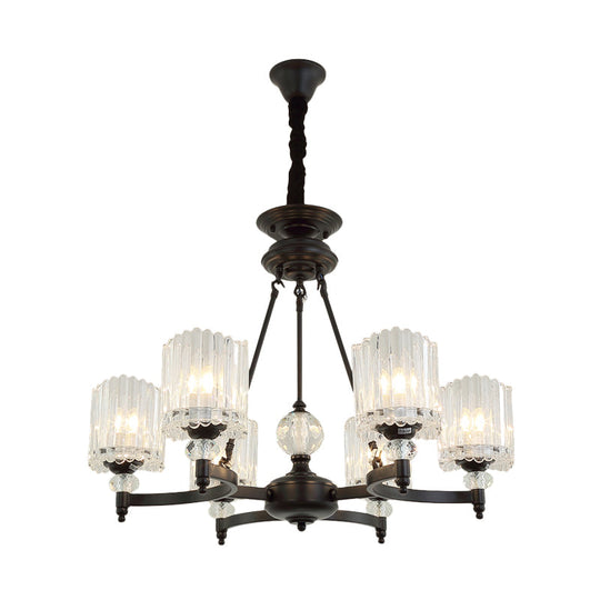 Modern Black Chandelier Pendant With Clear Crystal Shades - 6/8 Head Ceiling Lamp For Restaurants