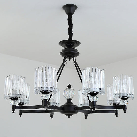 Modern Black Chandelier Pendant With Clear Crystal Shades - 6/8 Head Ceiling Lamp For Restaurants
