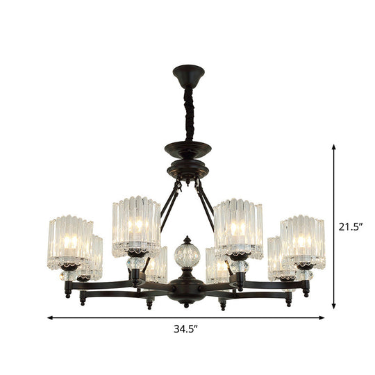 Modern Black Chandelier Pendant With Clear Crystal Shades - 6/8 Head Ceiling Lamp For Restaurants