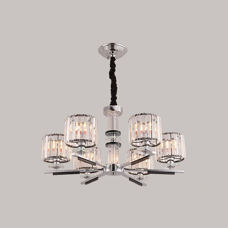 Modern Crystal Block Drum Pendant Chandelier - Black 3/6-Head Ceiling Light With Stylish Radial