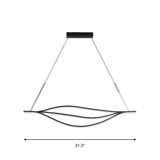 Nordic Led Black Pendant Light Kit In Warm/White 31.5/39/47 Wide With Metallic Leaf-Like Island