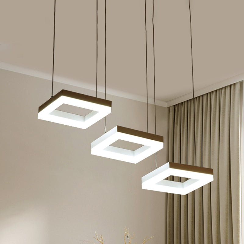 Modern Acrylic Square Chandelier With 3 Bulbs - Black And White Pendant Light Fixture