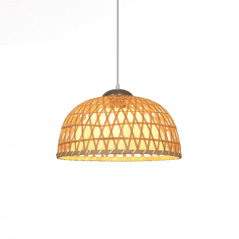 Asian Style Dome Wood Pendant Light For Restaurants - Beige