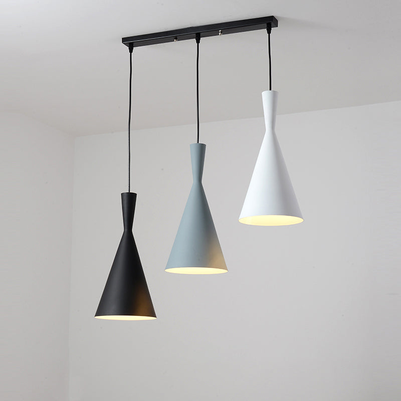 Contemporary Flared Metallic Pendant Light With 3-Head Black Hanging Lamp Kit And Canopy