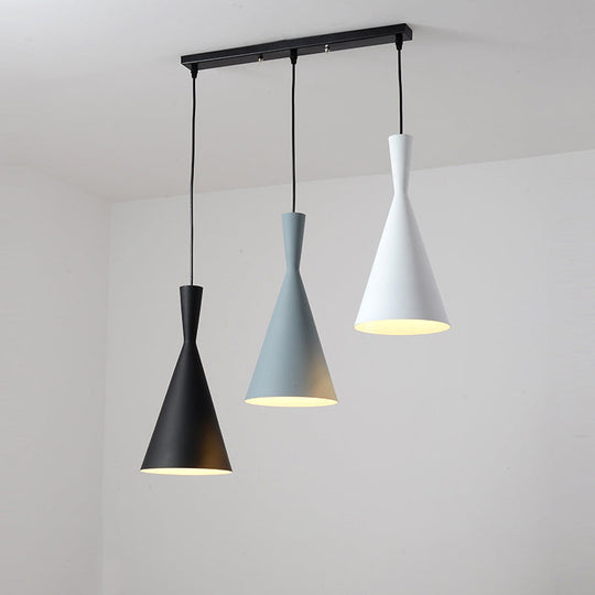 Contemporary Flared Metallic Pendant Light With 3-Head Black Hanging Lamp Kit And Canopy