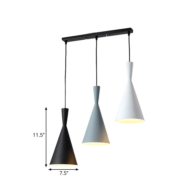 Contemporary Flared Metallic Pendant Light With 3-Head Black Hanging Lamp Kit And Canopy