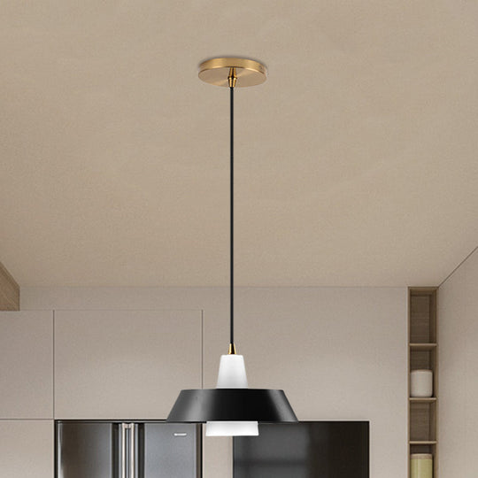 Minimalist Metallic Pendant Lamp With Black/White/Green Cap For Bedroom Lighting