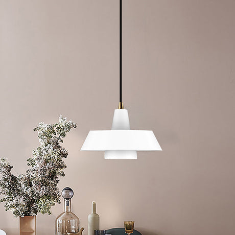 Minimalist Metallic Pendant Lamp With Black/White/Green Cap For Bedroom Lighting