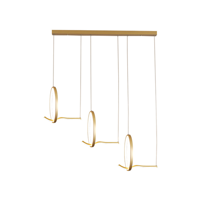 Modernist Led Hanging Chandelier Lamp Kit In Black/Gold With Metallic 3-Ringed Design Warm/White