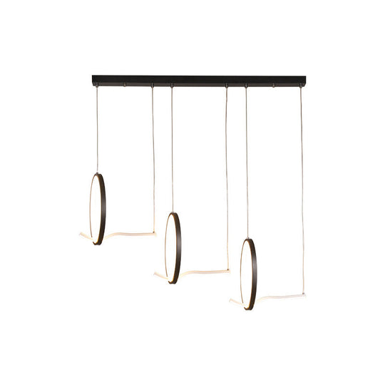 Modernist Led Hanging Chandelier Lamp Kit In Black/Gold With Metallic 3-Ringed Design Warm/White