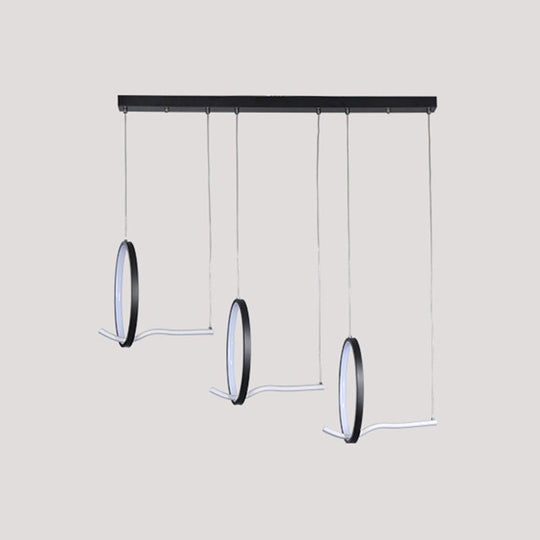 Modernist Led Hanging Chandelier Lamp Kit In Black/Gold With Metallic 3-Ringed Design Warm/White