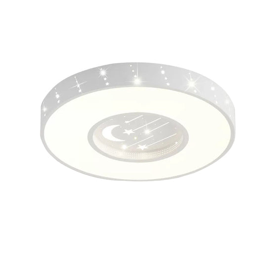 Metal Round Flush Light: Starry Ceiling Mount For Girls’ Bedroom In White
