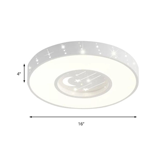 Metal Round Flush Light: Starry Ceiling Mount For Girls’ Bedroom In White