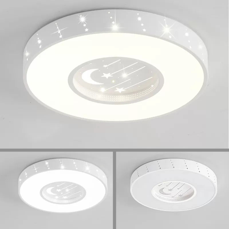Metal Round Flush Light: Starry Ceiling Mount For Girls Bedroom In White