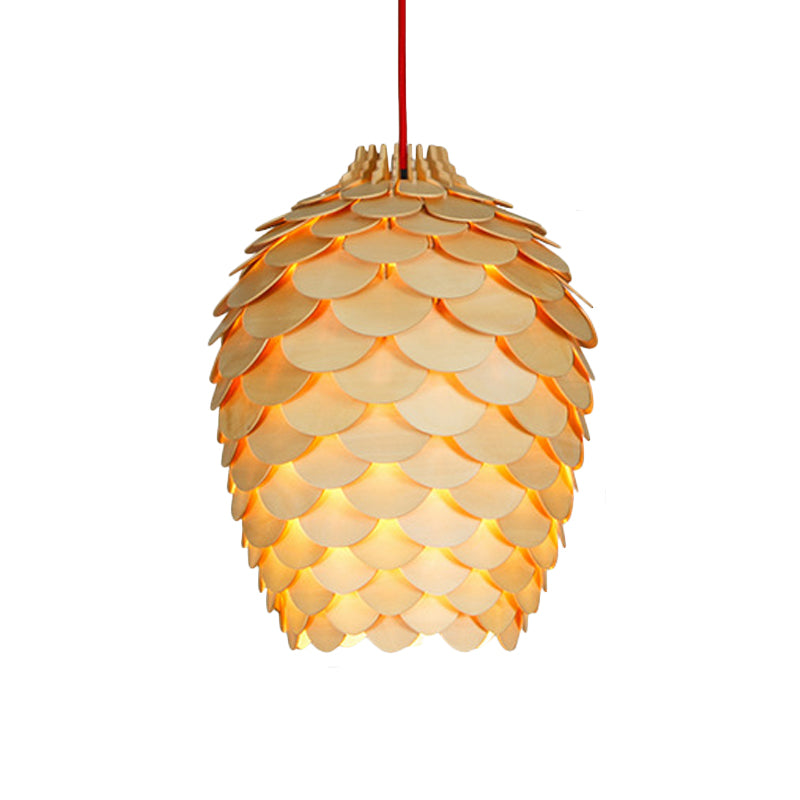 Rustic Wooden Pine Cone Suspension Light Fixture - Countryside Charm 12’/15’ Diameter 1-Light