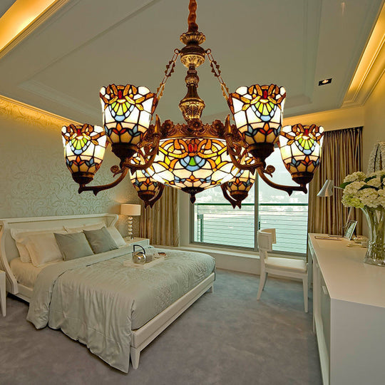 Elegant Baroque Style Dining Room Chandeliers With Art Glass Shade And Curved/Straight Arm Brown /