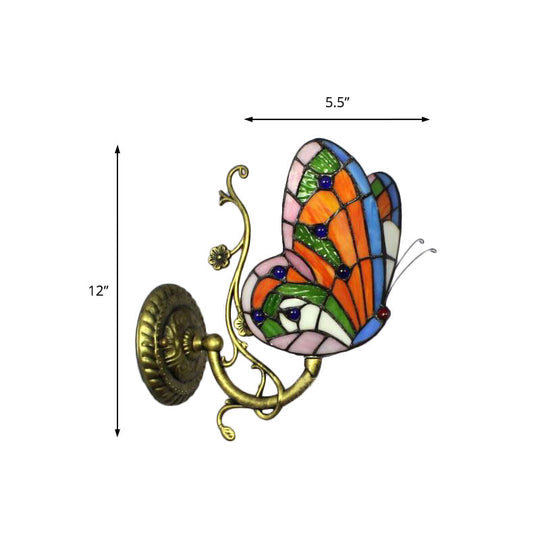Rustic Loft Butterfly Stained Glass Wall Sconce In Blue/Orange - Mini & Stylish