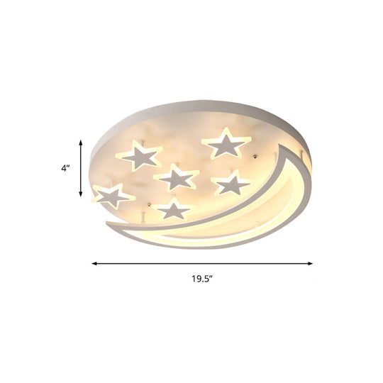 White Metal Moon And Star Flush Ceiling Light For Kid’s Cartoon Bedroom