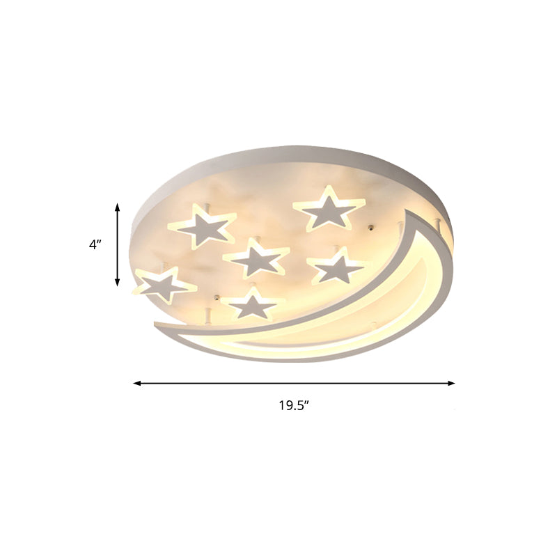 White Metal Moon And Star Flush Ceiling Light For Kids Cartoon Bedroom